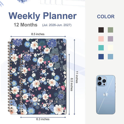 Planner 2026-2027, Weekly and Monthly Calendar Planner, JUL 2026 - JUN 2027 | A5(6.3'' x 8.5''), Hardcover, Agenda Book, Sprial Bound, Inner Pocket, Office and School Use