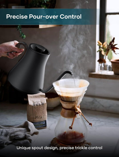 INTASTING Electric Kettle, Gooseneck Electric Kettle, ±1℉ Precise Temperature Control, Stainless Steel Interior, Quick Heating for Pour Over Coffee, Tea & Boiling Water, 0.9L (Black)