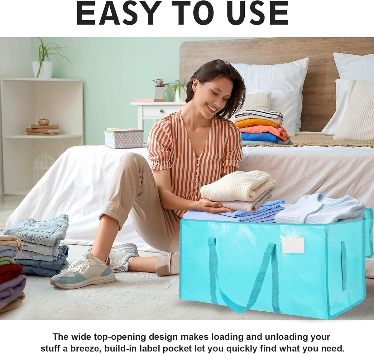 Moving Bags Extra Large - Heavy Duty Storage Totes with Wrap-Around Handles & Reinforced Zippers - Foldable Moving Box Alternative, Water-Resistant for Dorm, Closet & Under Bed Storage (Clear)