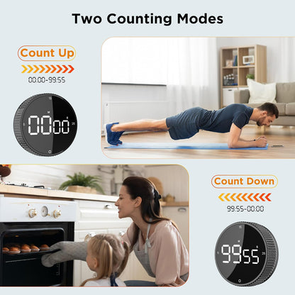 Digital Kitchen Timer, Magnetic Kitchen Timer Clock with Large LED Display, Countdown Count Up, Rotary Dial, 5/15/25 Min Presets, 3 Volume Levels for Cooking, Productivity, Pomodoro, Classroom