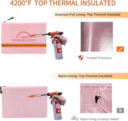 JUNDUN Fireproof Document Bags,14.2”x 10.0”Waterproof Fireproof