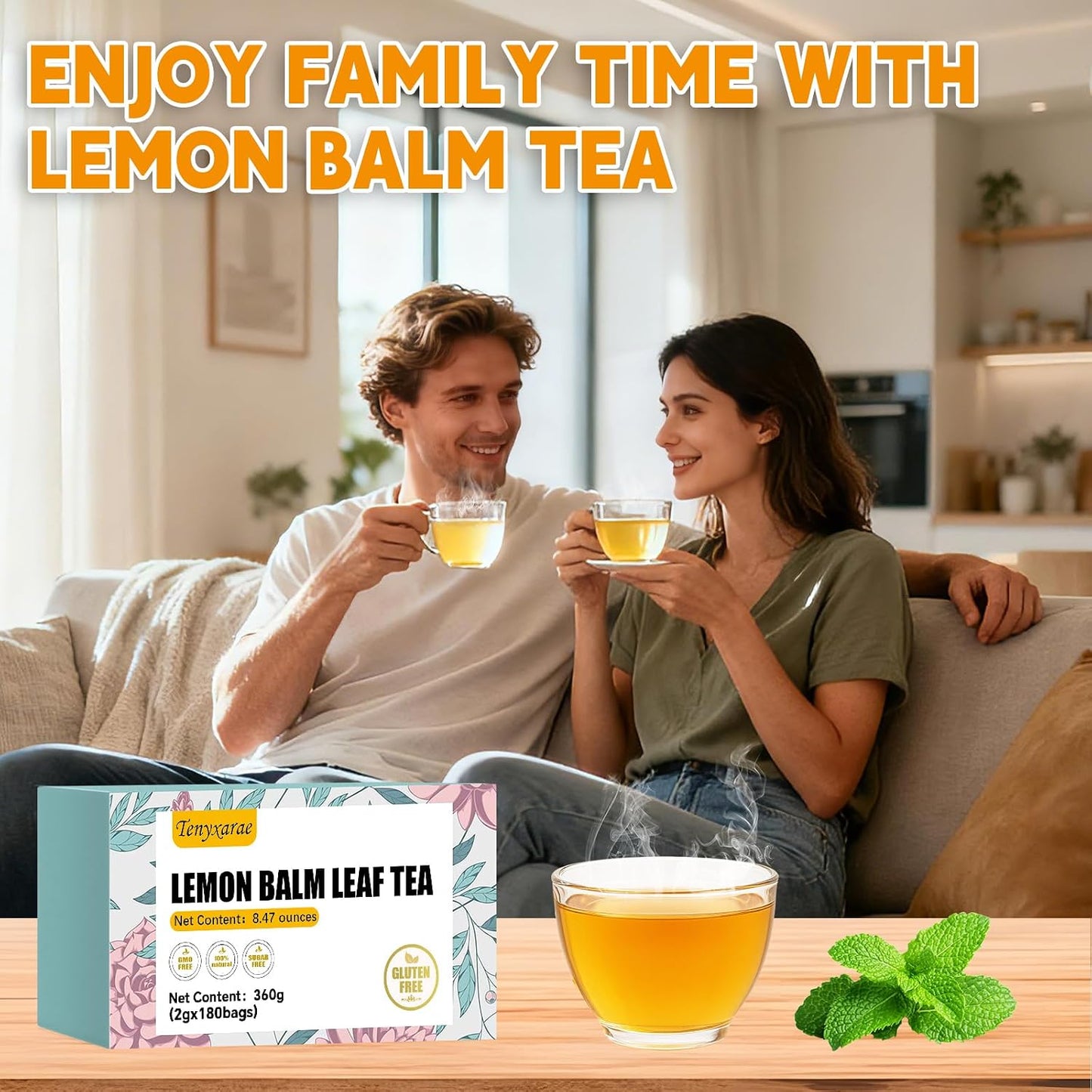 Lemon Balm Leaf Tea Bags-120 Tea Bags (2g/Bag), Made with 100% Natural Lemon Balm Leaves | Helps with Digestion and Antioxidation | Caffeine-Free | Sugar-Free | Gluten-Free | Vegan | Eco-Friendly Tea Bags