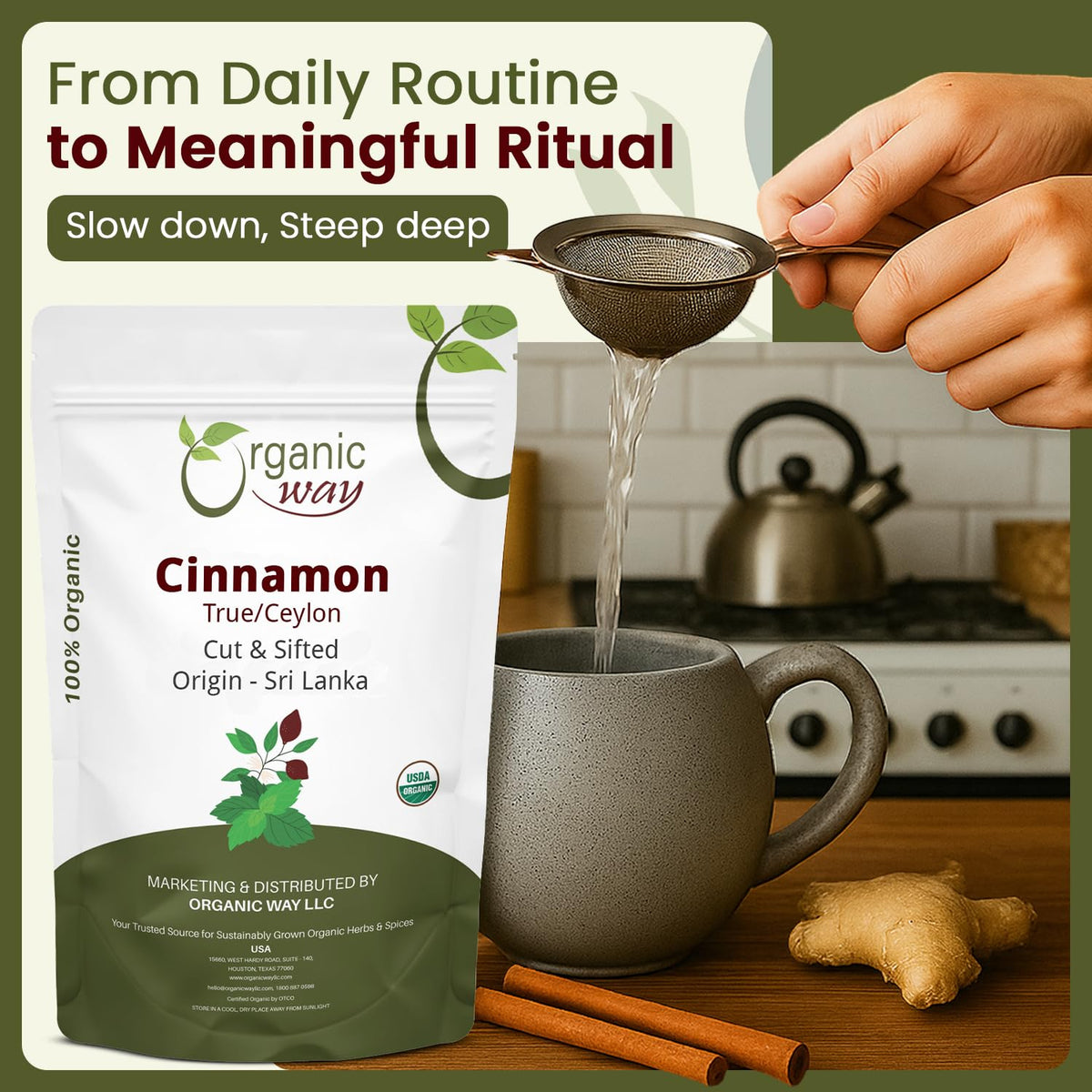 Organic Way True Ceylon Cinnamon Cut & Sifted - Origin Sri Lanka (4 Ounce)