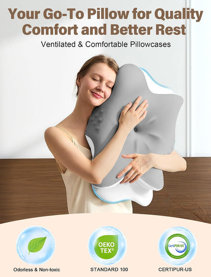 Cervical Neck Pillows with Memory Foam - Neck Pillows for Pain Relief Contour Memory Foam Pillows Ergonomic Neck Support - Adjustable Orthopedic Bed Pillows with Breathable Pillowcase for Sleeping