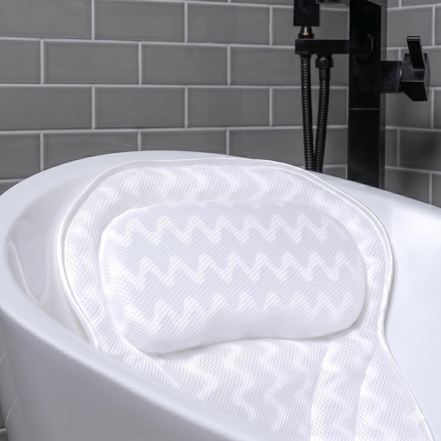 Bath Pillow Bathtub Pillow Back Neck Support Pillow, Spa Cushion for Tub, Relaxing Headrest Bath Pillow, Portable Washable Bathtub Accessories with 3D Air Mesh Thick Soft Bath Pillow (Deluxe)