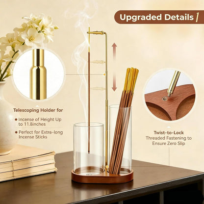 3 in 1 Incense Holder for Sticks Upside Down Anti-Ash Incense Burner with Glass Ash Catcher Backflow Cone Incense Diffuser with Adjustable Threaded Mounting for Mediation Yoga Spa Gifts Home Decor