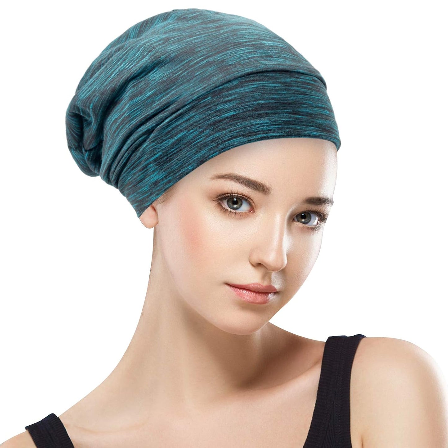 Silk Satin Lined Bonnet Sleep Cap - Adjustable Stay on All Night Hair Wrap Cover Slouchy Beanie for Curly Protection Women and Men Solid Black