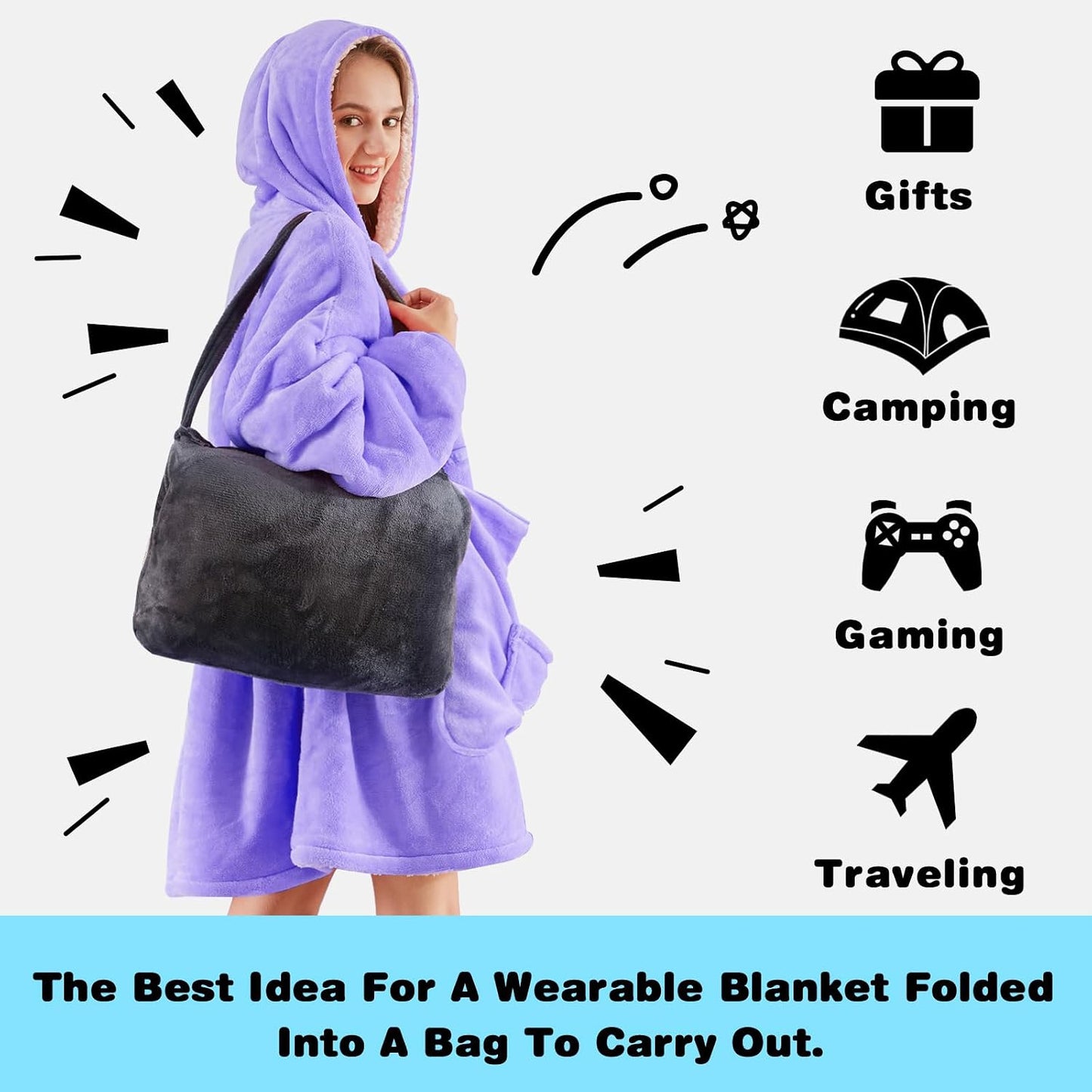 yescool Wearable Blanket Hoodie, Flannel Sherpa Fleece Blanket Sweatshirt for Adults Women Men,One Size Fits All - Colors A