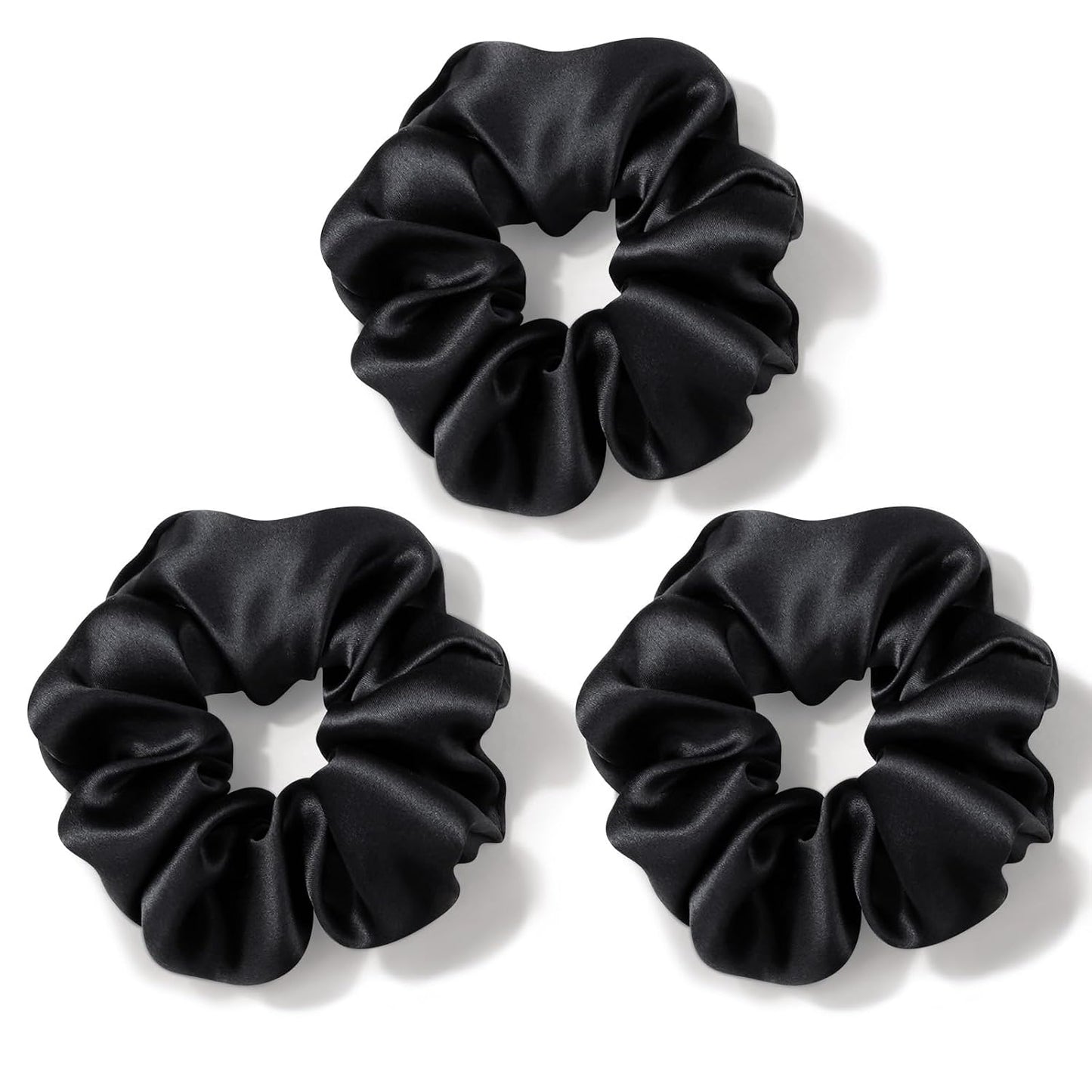 Zenssia Silk Scrunchies for Hair, Mulberry Silk Hair Ties for Women and Girls, No Damage Elastic Ponytail Holders（Black, 3 Pack）