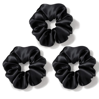 Zenssia Silk Scrunchies for Hair, Mulberry Silk Hair Ties for Women and Girls, No Damage Elastic Ponytail Holders（Black, 3 Pack）