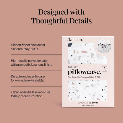 Kitsch Satin Pillowcase with Zipper for Hair & Skin - Softer Than Silk Pillow Cases, Smooth Cooling Satin Pillow Case, Wrinkle-Free, Machine Washable - Pillow Cases Standard Size (19x26) - Blush