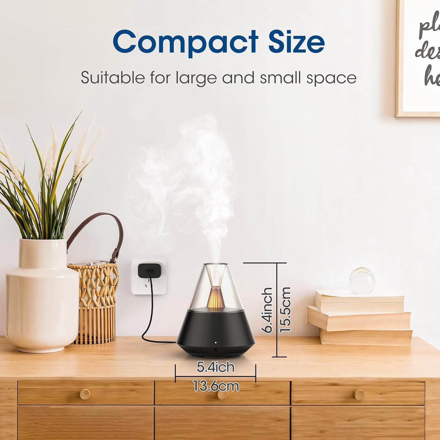 Ultrasonic Essential Oil Diffuser, 150ML Modern Aromatherapy Diffuser with Candle Light, 2 Mist Mode, Remote Control, Auto-Off, Small Cool Mist Humidifier for Home Bedroom Office Yoga, Black