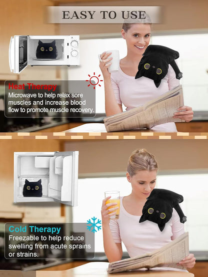 Microwave Heating Pad for Pain Relief, 17" x 9" Microwavable Heating Pads for Cramps, Back Pain, Neck Shoulder, Muscles, Knee, Joints, Natural Heat Pack Moist Heat, Black Cat