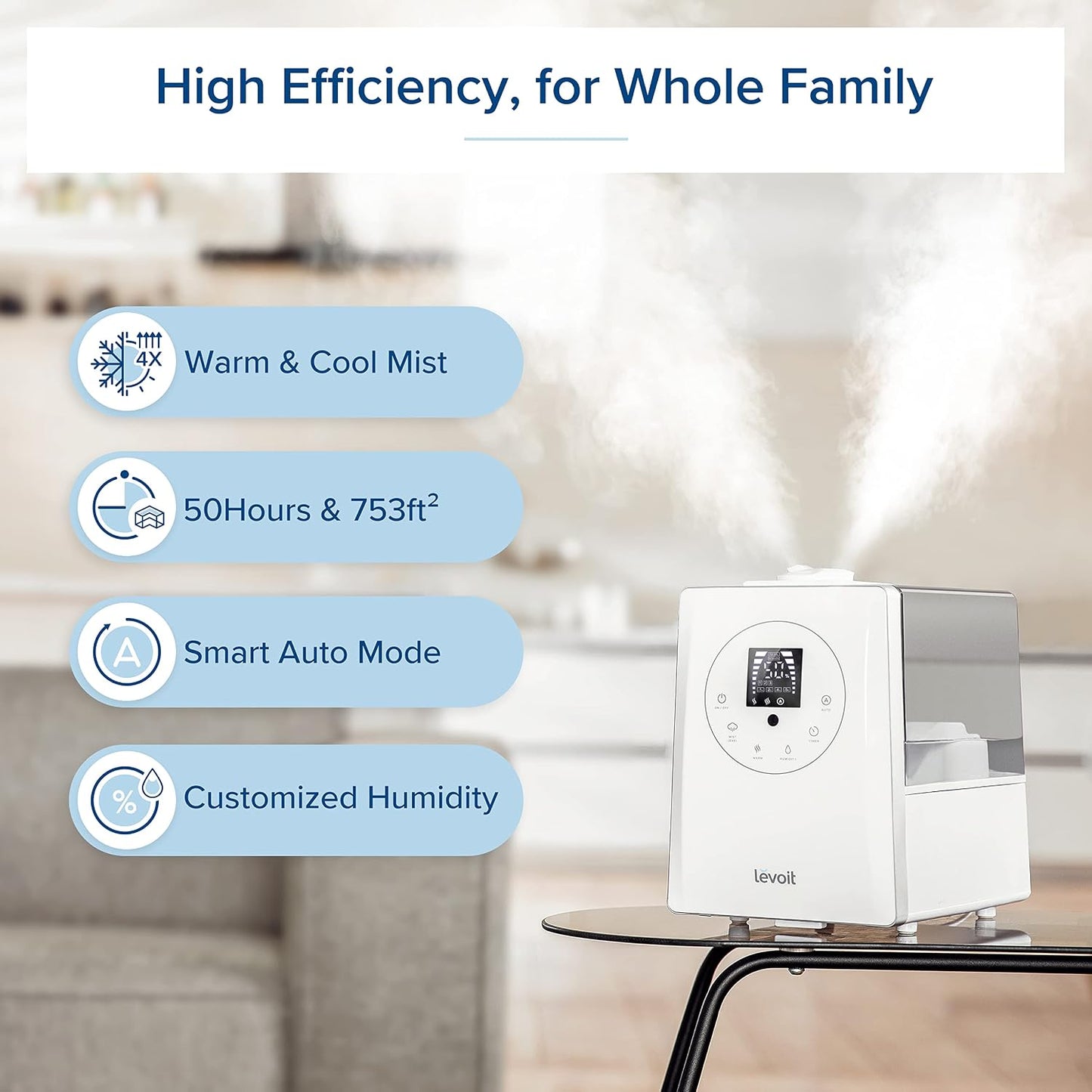 LEVOIT OasisMist 1000S (10L) Smart Humidifier for Home Large Room Bedroom, Last 100 Hours Suitable for Indoor Plant, Cover up to 600ft², Easy Top Fill, Remoter & Voice Control, Auto Mode, Quiet, White