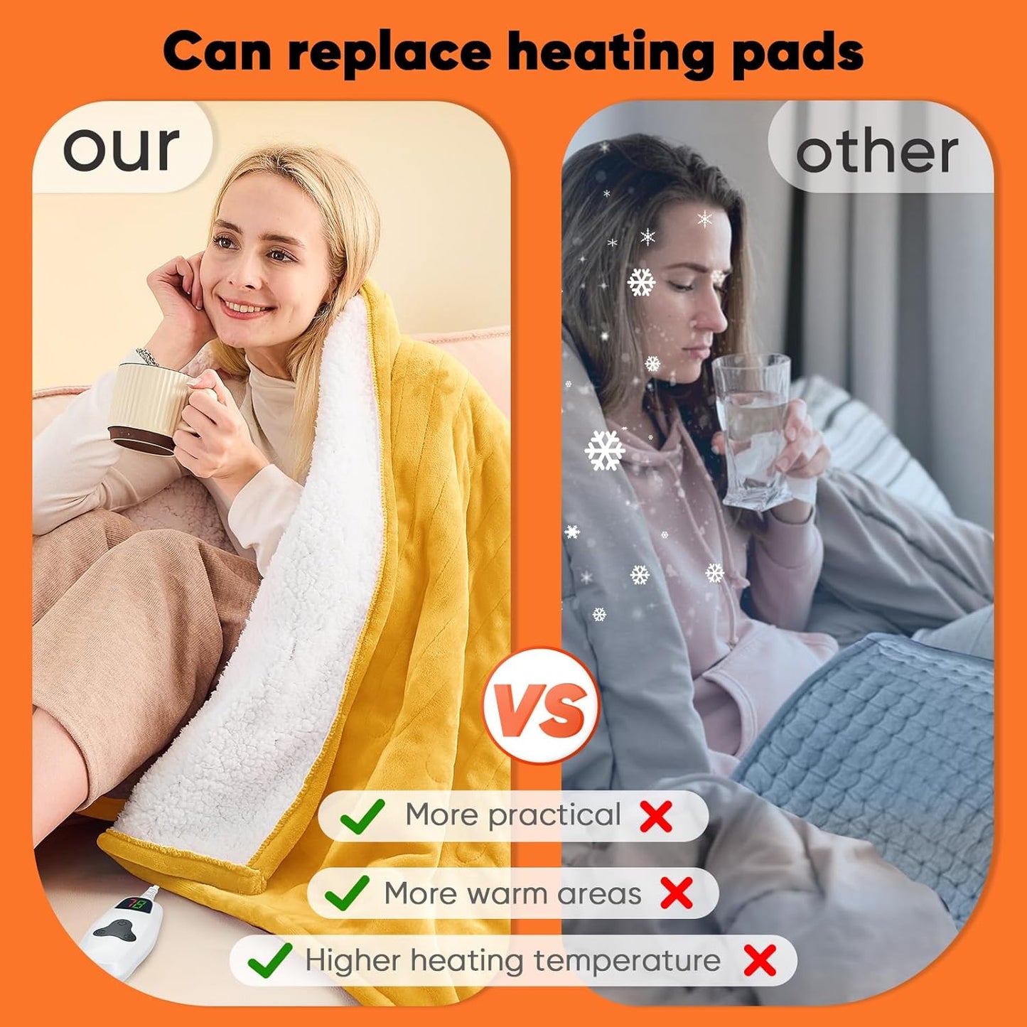 greenoak Heated Blanket Electric Throw 50"X60", Heating Blanket with 10 Heat Levels 1/2/4/6/8 Hours Auto-Off,Fleece Soft Sherpa Blanket,Gifts for Grandma Mom Seniors, Misty Grey