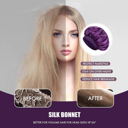 Satin Silk Bonnet for Sleeping, Double Layer Silk Sleep Cap for Men & Women, Soft Satin Lined Bonnet for Curly Hair