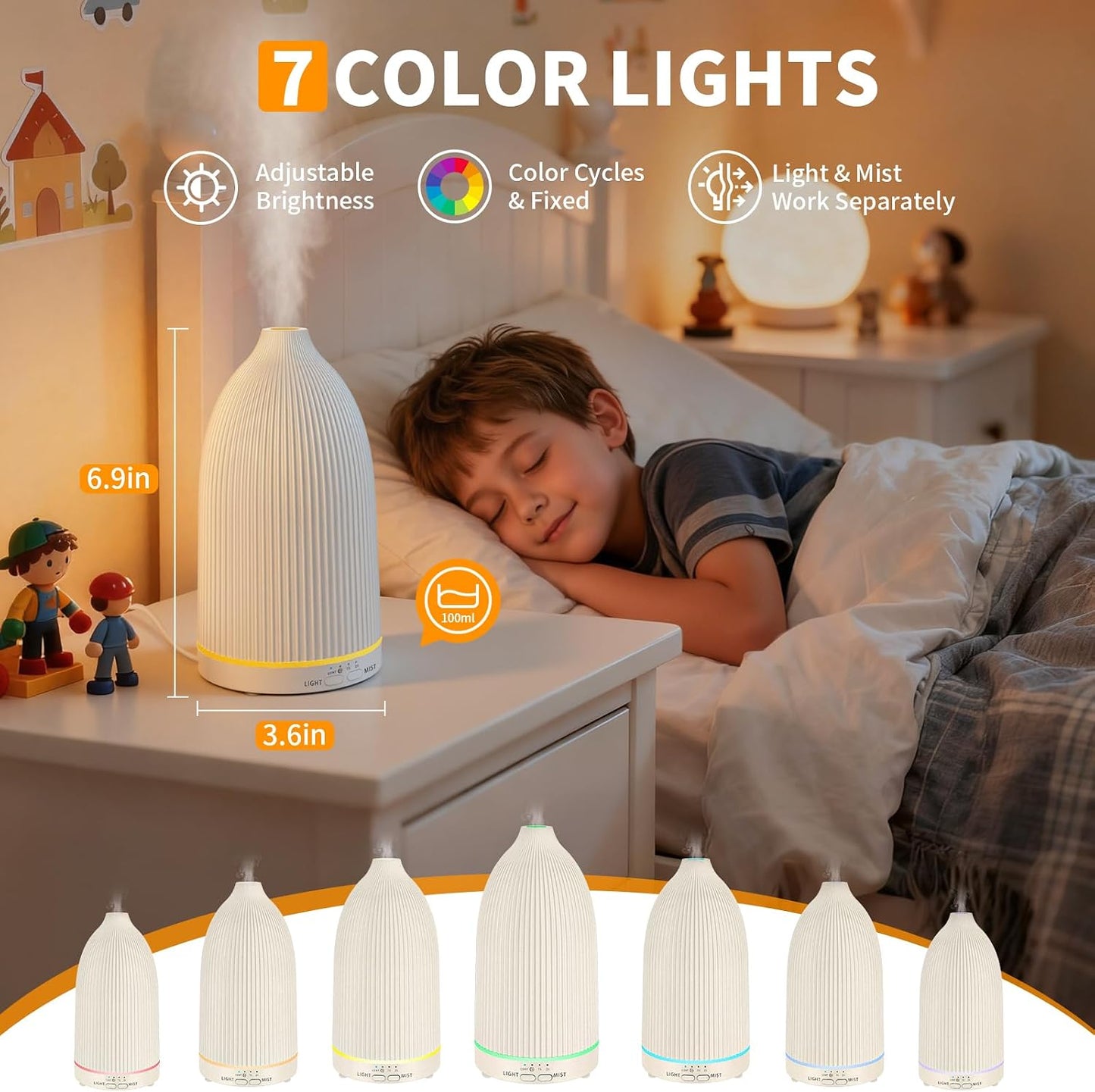 URPOWER 150ML Essential Oil Diffusers for Home, Ultrasonic Aromatherapy Diffuser with 7 Color Changing Lights, Timer & Auto Shut-Off, Scent Diffuser for Bedroom, Office, Yoga