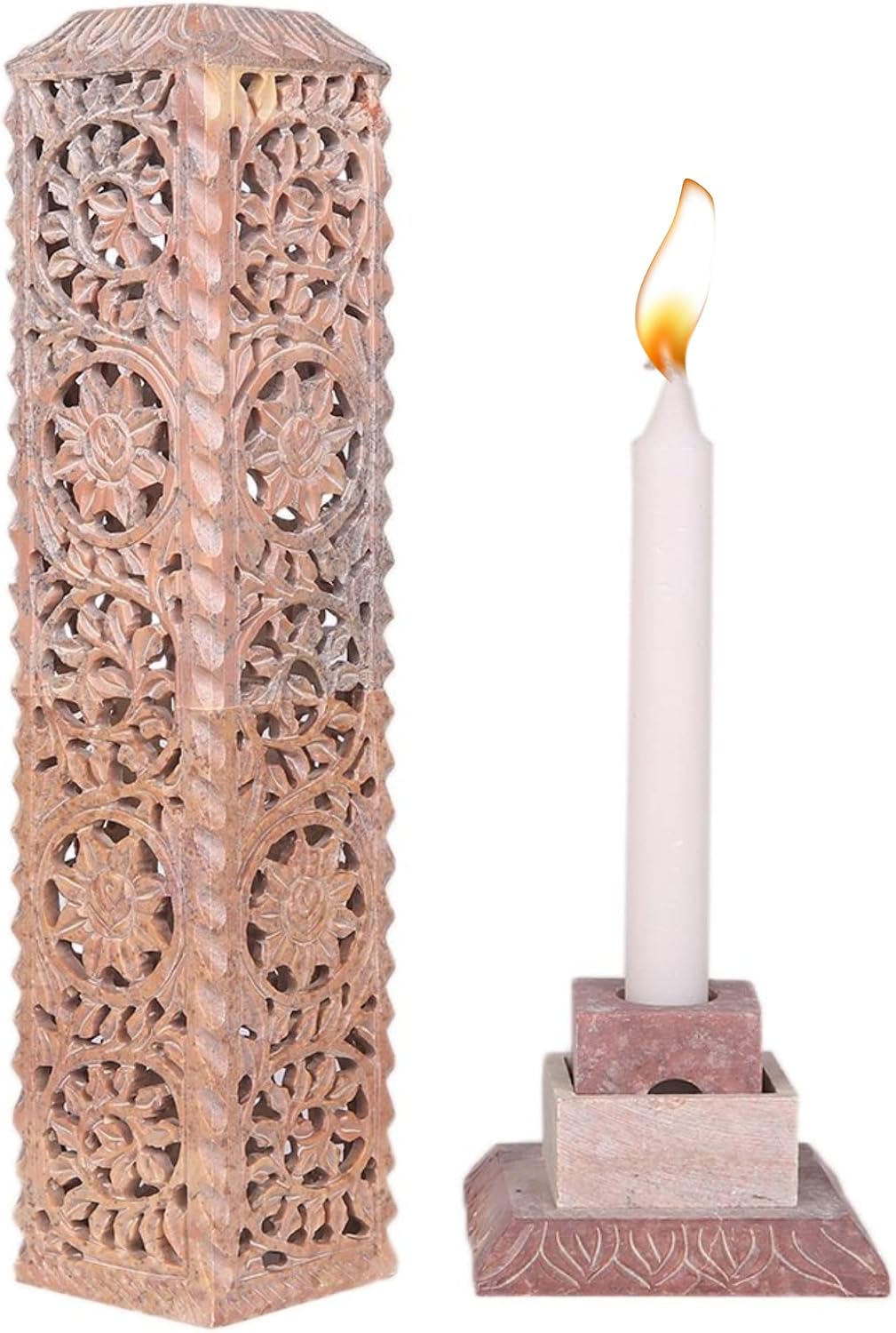 Carry Me Handmade Marble Soapstone Incense Stick Burner | Candle Stick Holder, Tea Light Stand, 3 x 3 x 11 Inches, Decorative Home and Kitchen Decor, Perfect for Gifting