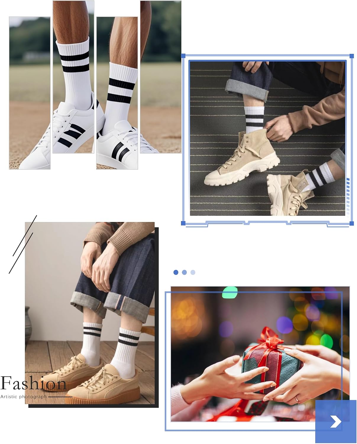 YUWELL Womens Striped Crew Socks, Cotton Cozy Casual Socks for Women 4 Pairs, Size 5-10