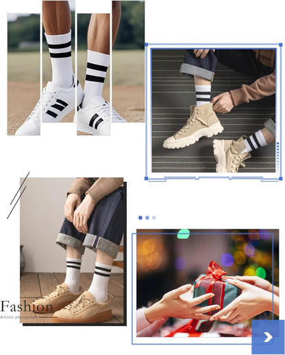 YUWELL Womens Striped Crew Socks, Cotton Cozy Casual Socks for Women 4 Pairs, Size 5-10