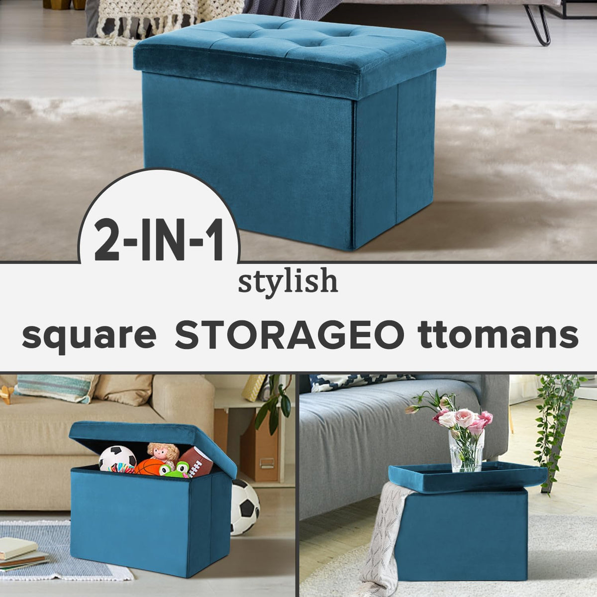 LINMAGCO Ottoman with Storage Small Foot Rest Stool Under Desk Stool Short Folding Footrest for Living Room Bedroom Home Office Dorm Dark Gray 16X12X12IN