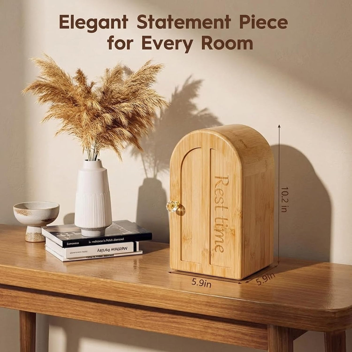 Phone Box for Family Time - Decorative Cell Phone Jail Holds Up to 6 Phones, Magnetic Closure & Charging Holes Bamboo Phone Lock Box Help Kids Adults Focus Back Mobile Phone Addiction