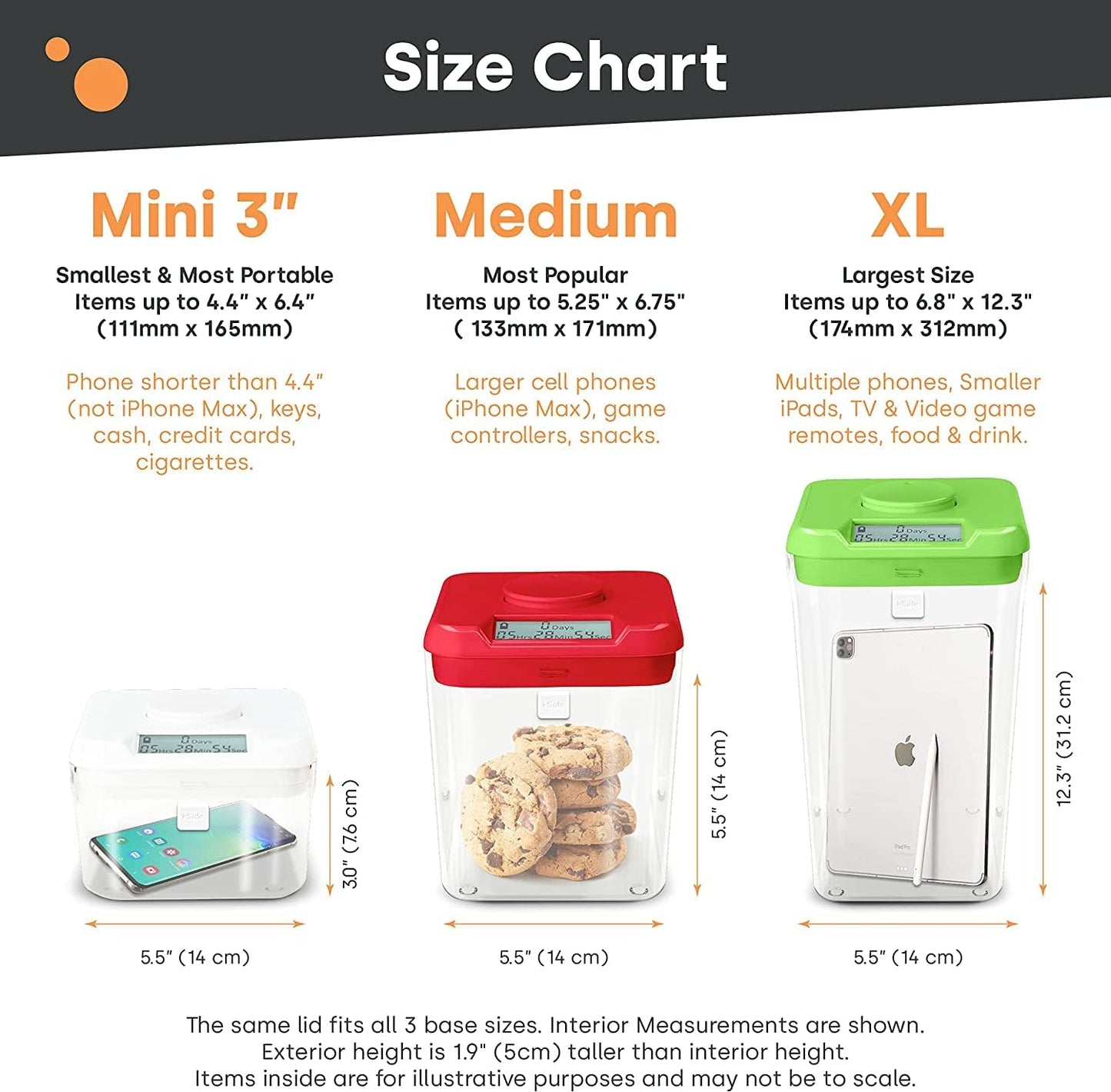 Kitchen Safe Time Locking Container (Medium), Timed Lock Box for Cell Phones, Snacks, and other unwanted temptations (White Lid + 5.5” Clear Base)