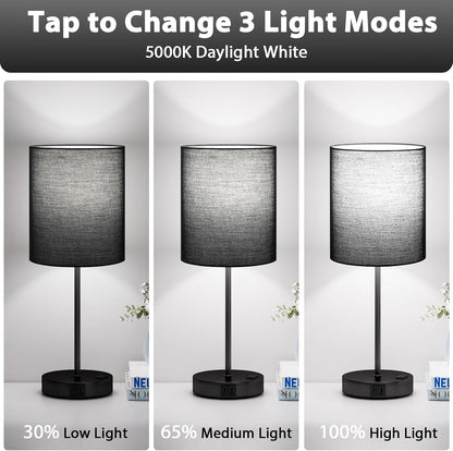 Blue Touch Lamps for Nightstand Set of 2 - Bedside Table Lamp for Bedroom with Dual USB Ports & AC Outlet, 3-Way Dimmable Lamps for Living Room Boys Room, Night Light with 5000K Daylight Bulbs