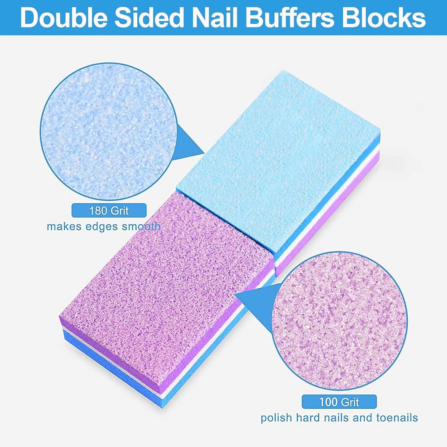 CGBE Nail Buffer (50 Pack), Buffer Block Nail File 100/180 Grit, Mini Nail Buffers Block Sponge Double Sided Nail File for Acrylic Nails Manicure Tools (Pink-Purple)