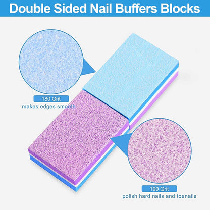 CGBE Nail Buffer (50 Pack), Buffer Block Nail File 100/180 Grit, Mini Nail Buffers Block Sponge Double Sided Nail File for Acrylic Nails Manicure Tools (Pink-Purple)