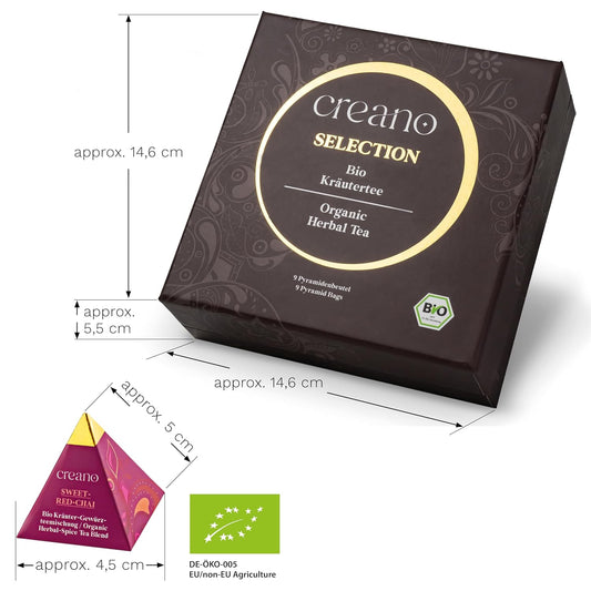 Creano Organic Herbal Tea Sampler Gift Set - Tea Gift Box - 27 Organic Tea Bags in 9 Different Varieties 54 g