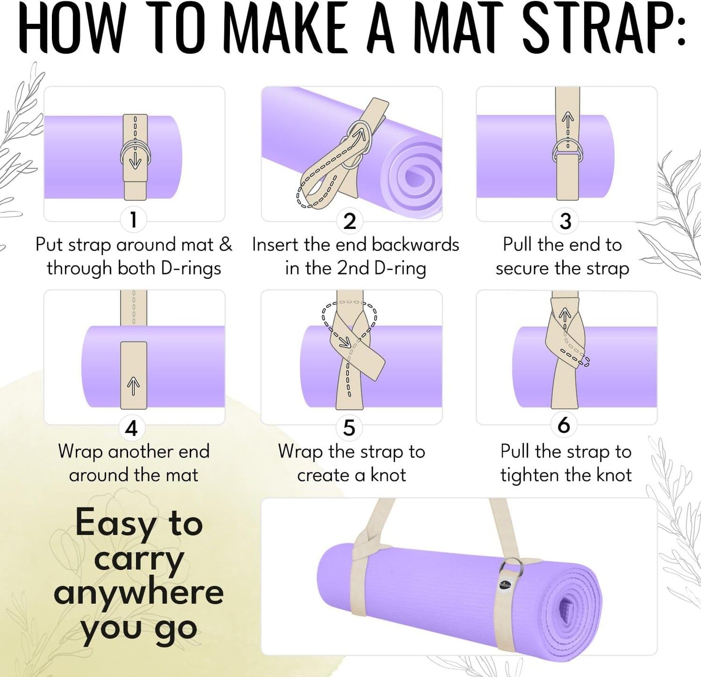 TECEUM 2 IN 1 Yoga & Mat Strap for Stretching – Cotton – 6/8/10 ft
