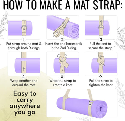TECEUM 2 IN 1 Yoga & Mat Strap for Stretching – Cotton – 6/8/10 ft