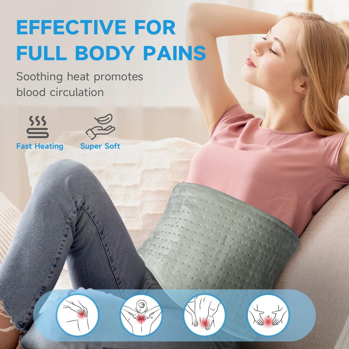 GOTCOZY Heating Pad 12"x24" for Back Pain Relief & Cramps(Rose)