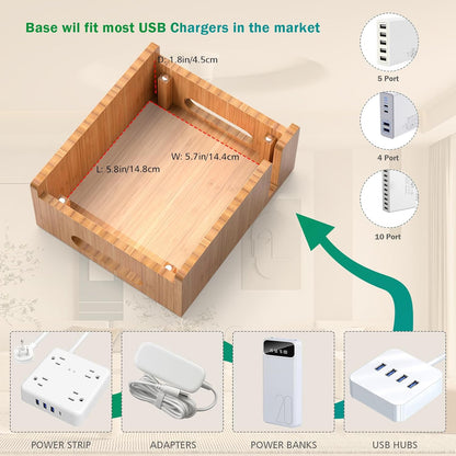 Pezin & Hulin Bamboo Charging Station with USB Charger,5Cables-Natural