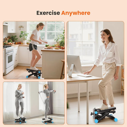 Sweetcrispy Mini Stair Stepper with Resistance Bands, Hydraulic Home Stepper Machine, 300 LBS Weight Capacity, Compact Cardio Equipment with LCD Monitor, No Assembly Required