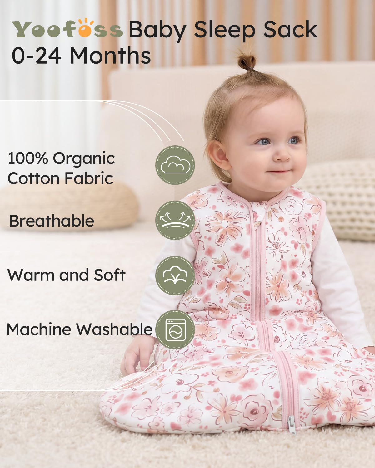Yoofoss Baby Sleep Sack Baby Wearable Blanket 100% Cotton 2-Way Zipper Toddler Sleeping Sack