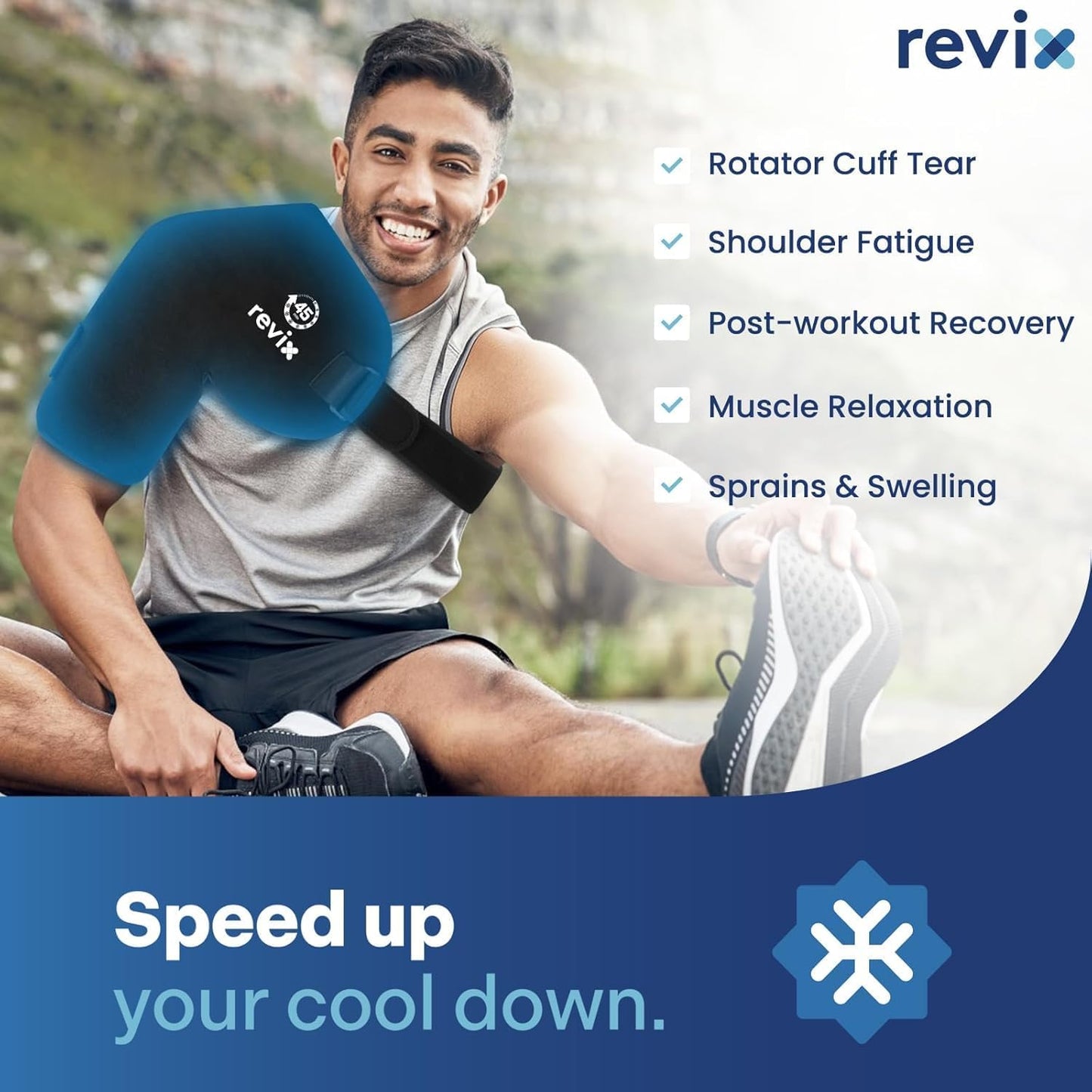 REVIX XL Ice Pack for Shoulder Wrap, 45-Min Long-Lasting Cold Therapy for Rotator Cuff Relief with Ice Grid Gel Design, Extra Large Reusable Ice Packs for Post-Workout Recovery & Soothe Discomfort