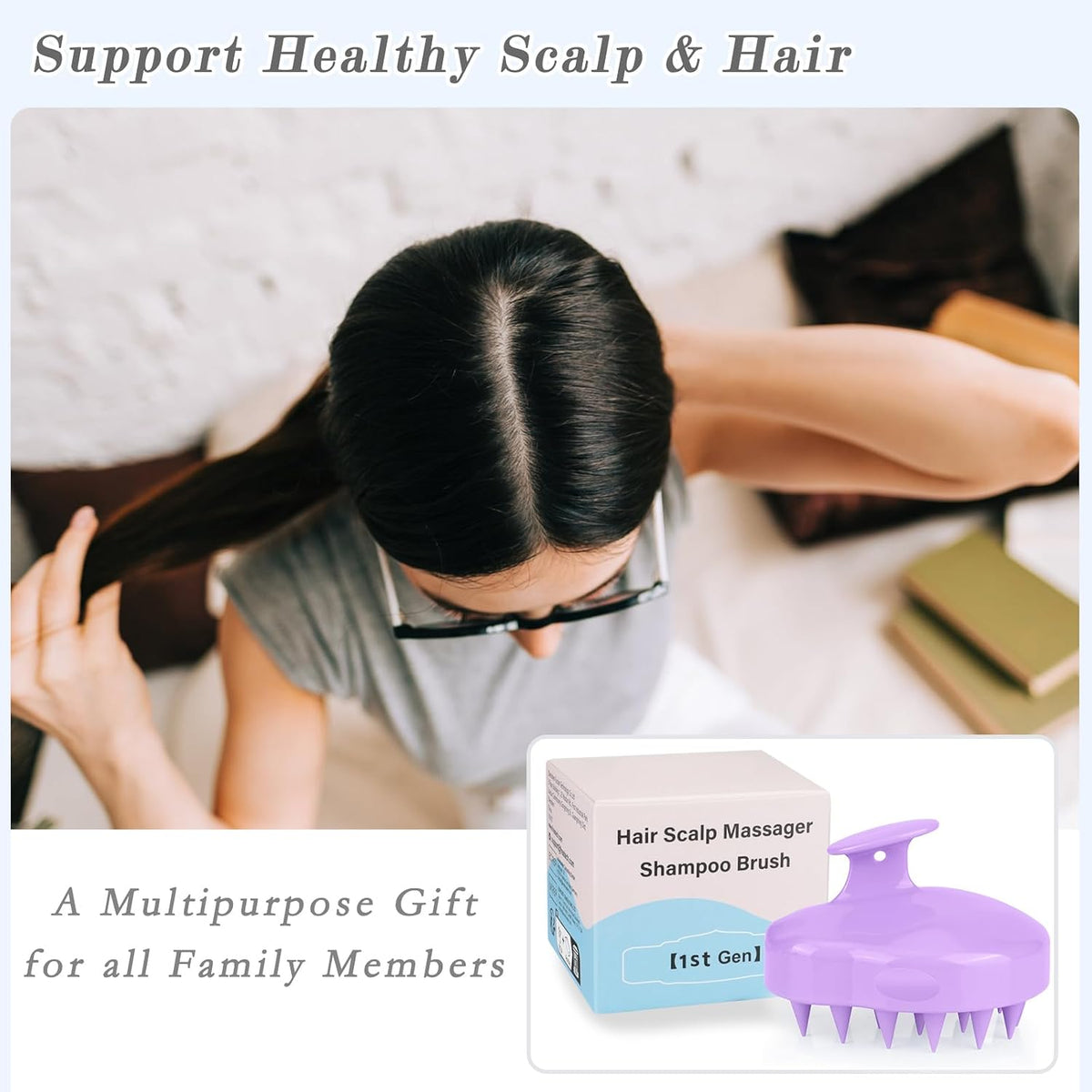 FREATECH Scalp Scrubber Scalp Massager Hair Growth, Shower Shampoo Brush with Silicone Bristles for Dandruff Removal and Hair Care, Wet & Dry Hair Massager Scalp Exfoliator for Men Women Kids，Black