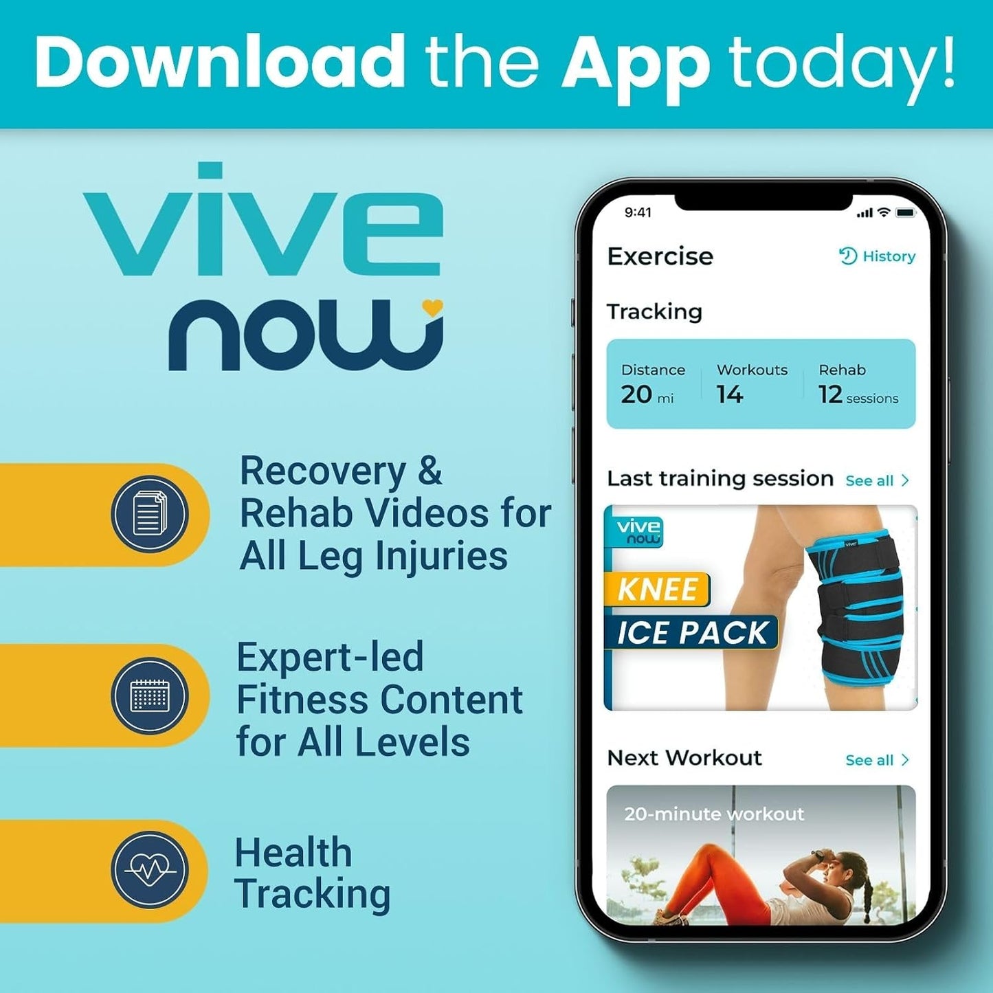 Vive Knee Ice Pack Wrap - Cold/Hot Gel Compression Brace - Heat Support Strap for Arthritis Pain, Tendonitis, ACL, Athletic Injury, Osteoarthritis, Women, Men, Running, Meniscus and Patella Surgery