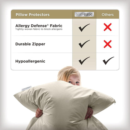 AllerEase Organically Grown Soft Cotton Allergy Defense Zippered Pillow Protector- Standard/Queen- 2 Pack