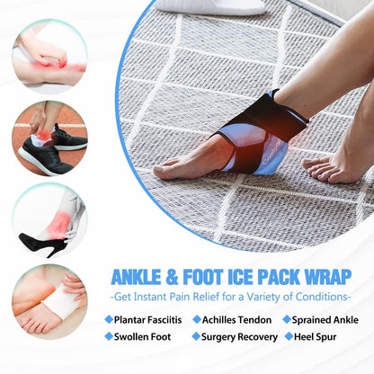 Comfpack Ankle Ice Pack Wrap for Swelling, FSA Eligible, Heel Ice Pack for Pain Relief, Hot Cold Therapy Cold Pack for Plantar Fasciitis, Achilles Tendonitis, Ankle Sprain, Foot Pain, Black
