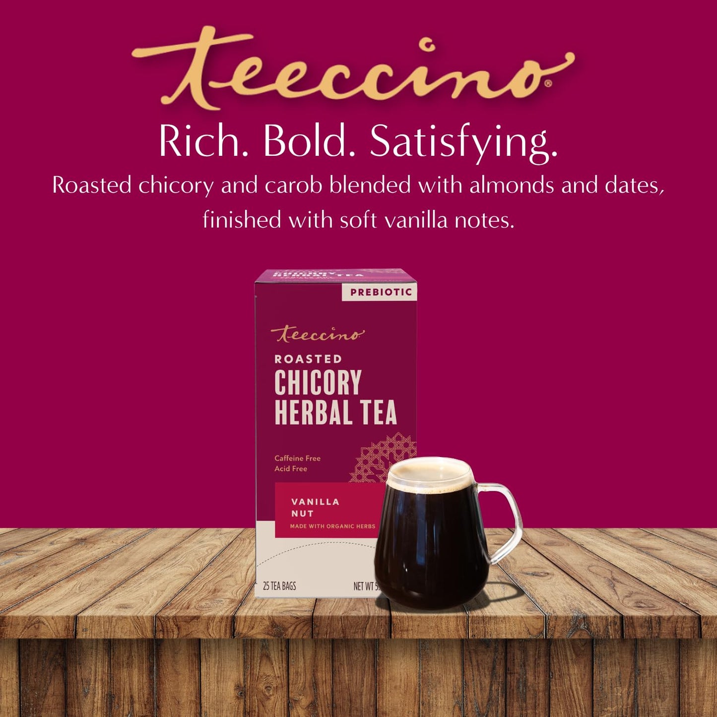 Teeccino Holiday Herbal Tea Sampler Assortment - Candy Cane, Gingerbread, Snickerdoodle - Caffeine-Free Holiday Dessert Teas with Prebiotic Chicory, 12 Tea Bags