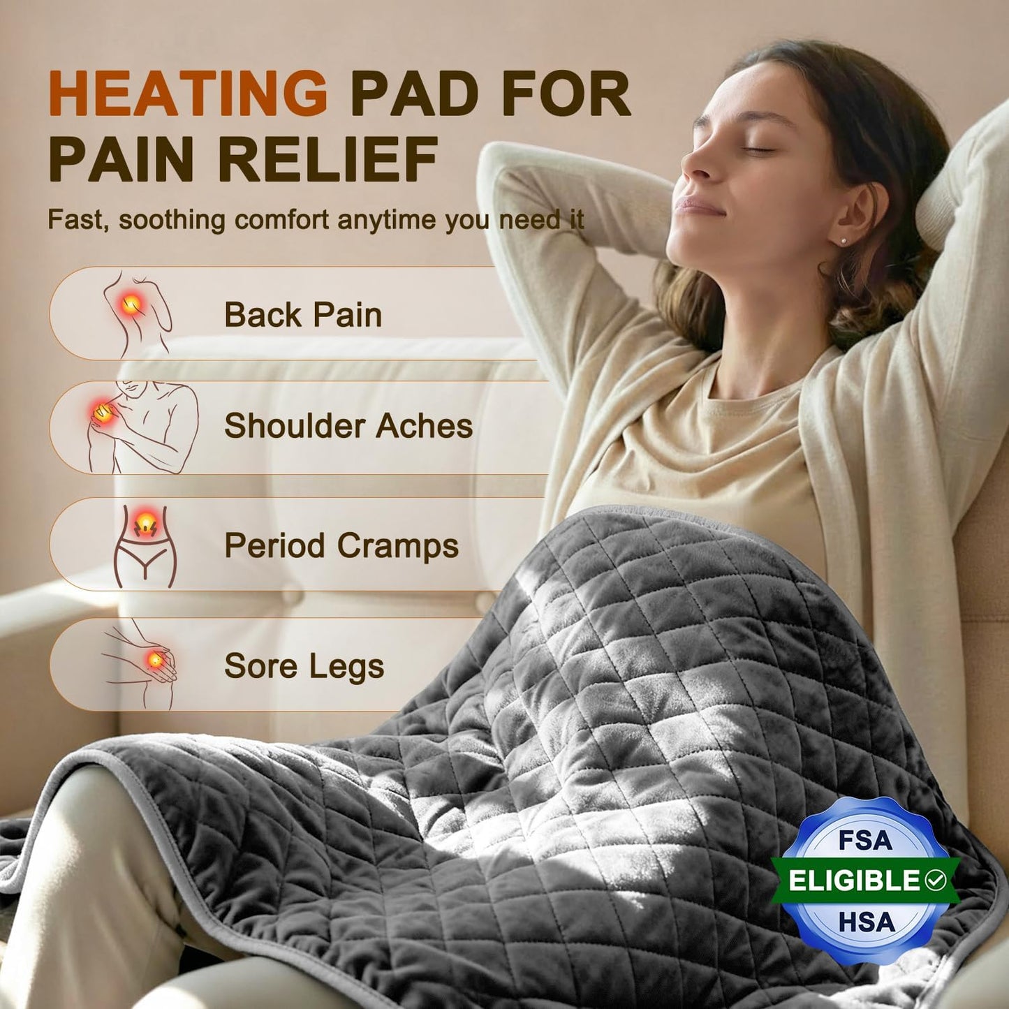 35 x 20 Inch King Size Electric Heating Pad for Back, Neck and Shoulders | FSA Eligible HSA, for Period Cramps, Abdomen and Knee, Dry or Moist Heat Use, 2H Auto Shut Off, 6 Heat Settings, Washable
