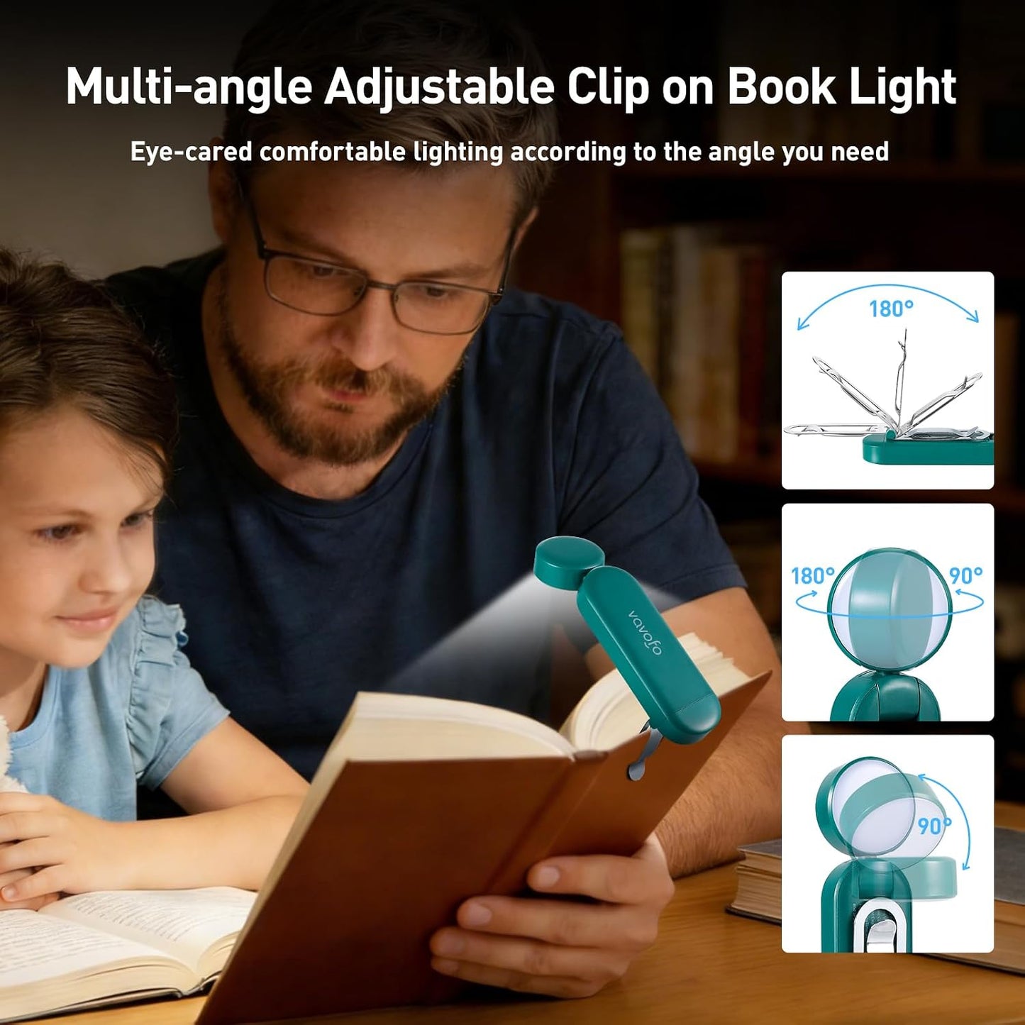 VAVOFO USB Rechargeable Book Light, Blue Light Blocking, Amber Clip-On Bookmark Shaped Reading Light, Eye Care 6 LEDs With 9 Lighting Modes for Bookworms (Grey)