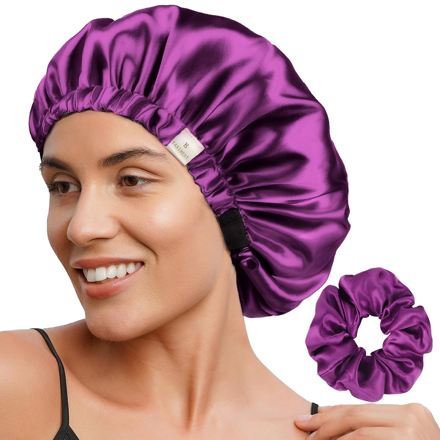 YANIBEST Adjustable Satin Bonnet Double Layer Hair Bonnet for Sleeping Bonnets for Women Hats Curly Natural Hair, Blush Pink