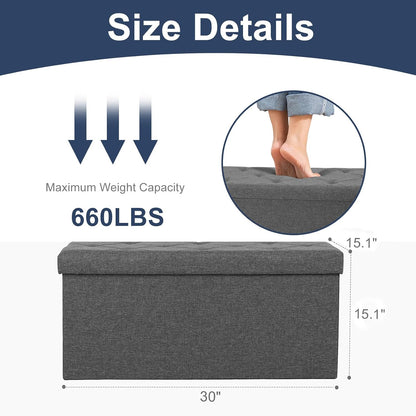 DUMOS 43 Inch Folding Storage Ottoman Bench, Large Hidden Storage Chest with Thicker Foam Padded Seat, End of Bed Foot Rest Stool for Bedroom Living Room Entryway, Load 660 lbs, Grey