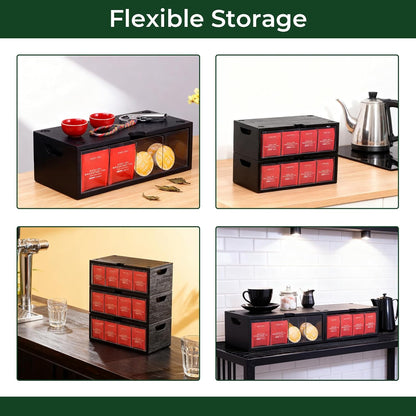 Bamboo Stackable Tea Bag Organizer, 2-Piece | Large Capacity, Box Set