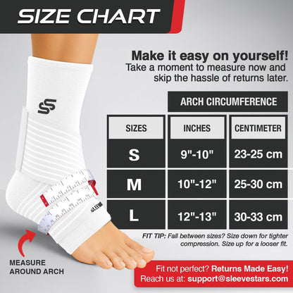 Sleeve Stars Ankle Brace for Women & Men, Ankle Wrap for Sprain, Compression Sleeve for Plantar Fasciitis Relief, Easy Customizable Support: w/ Removable Strap (Single/M:10"-12"/Black)
