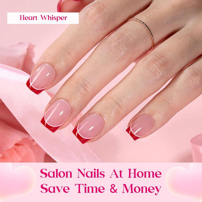 Beetles Press On Nail Kit-Short Square French Tip Press On Nails, 150Pcs Pink French Nail Tips with Nail Glue & Remover Builder Top Coat Nail Lamp, All-in-One DIY Fake Nails Gift for Women